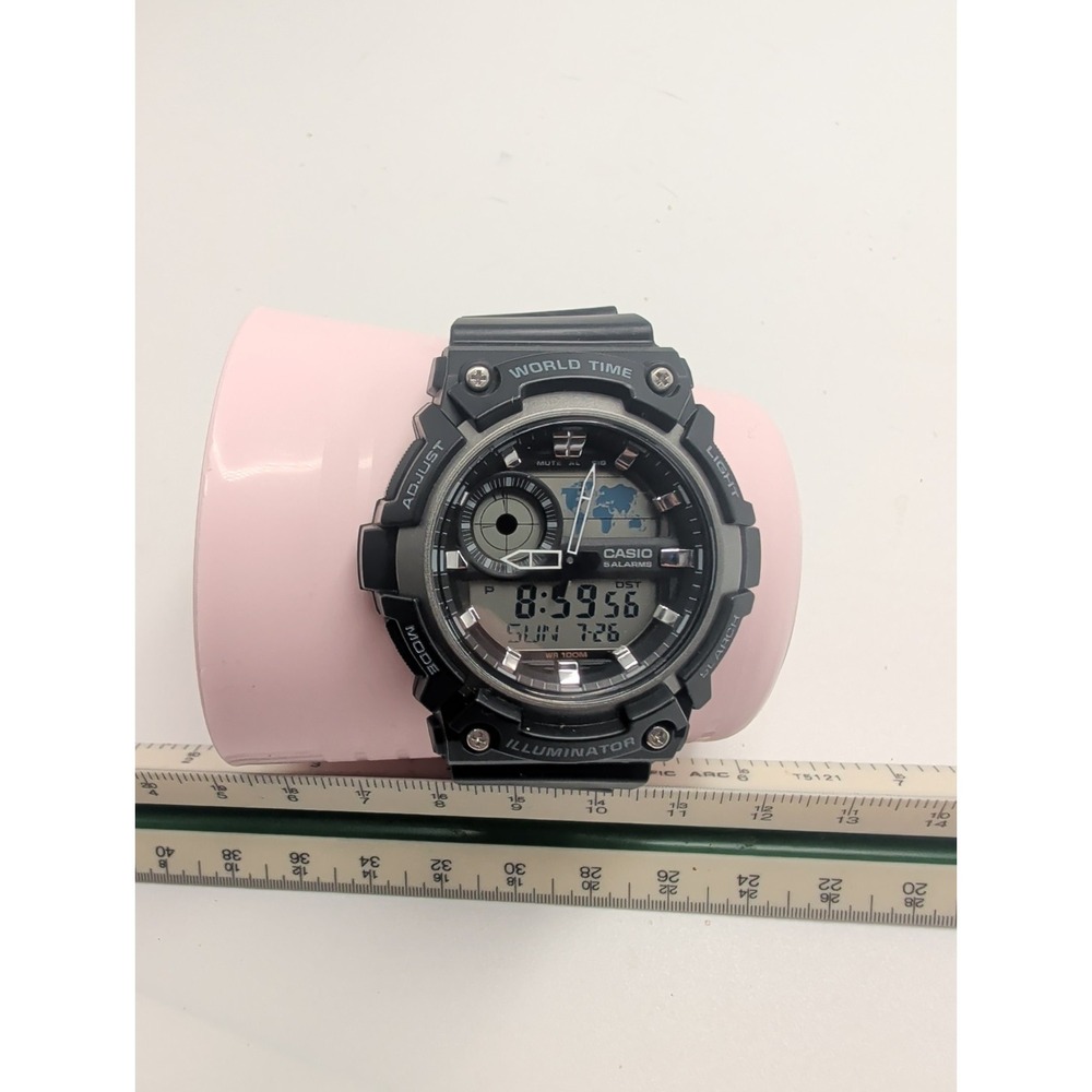 Casio 5472 AEQ-200W Mens Watch 51mm Black Silver Analog Digital New Battery